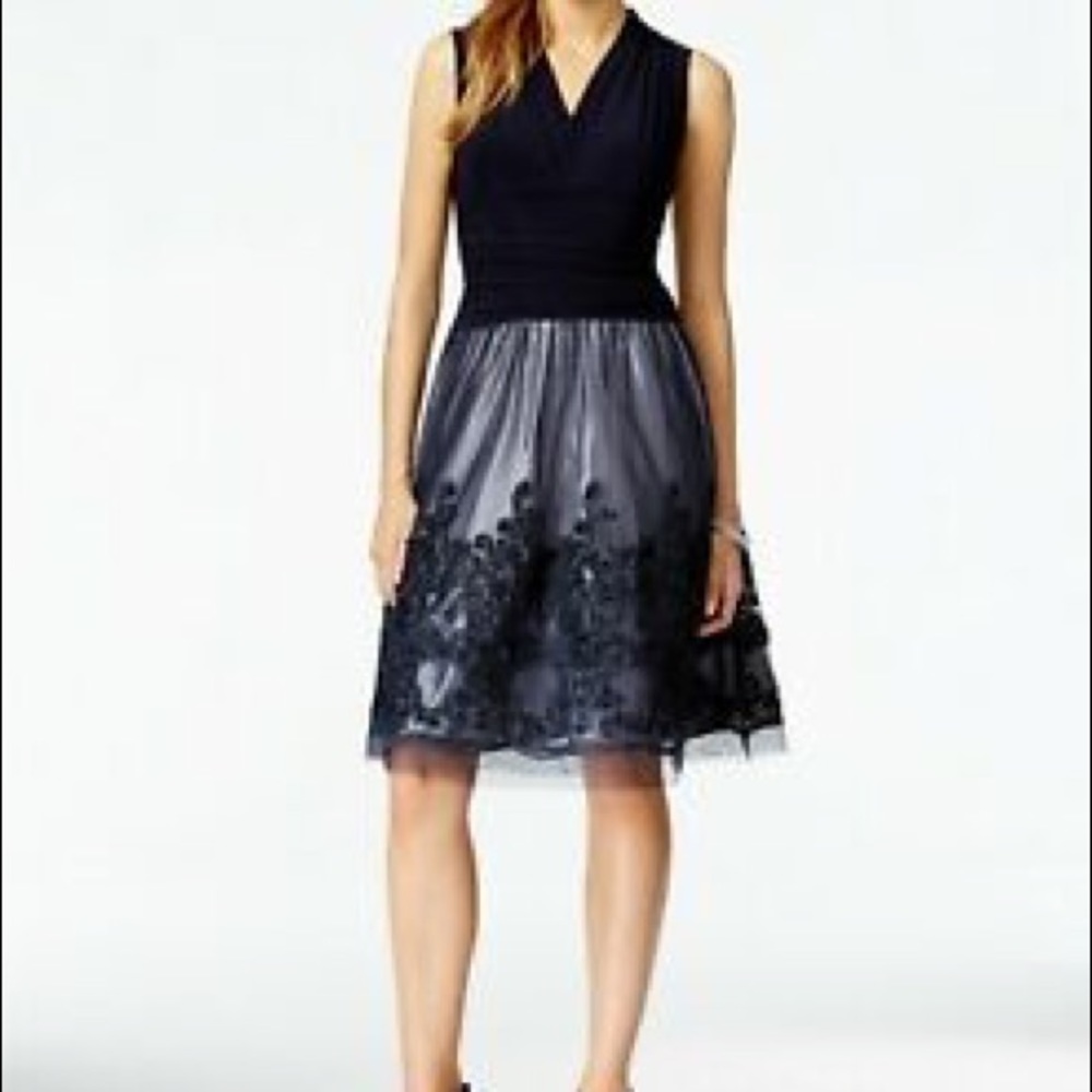 Midnight Blue Formal Tea-Length Dress